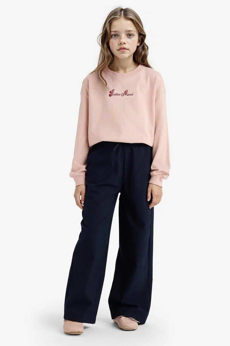 ديفاكتو Girl Relax Fit Crew Neck Printed Thin Sweatshirt
