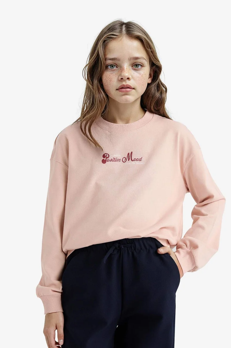 ديفاكتو Girl Relax Fit Crew Neck Printed Thin Sweatshirt
