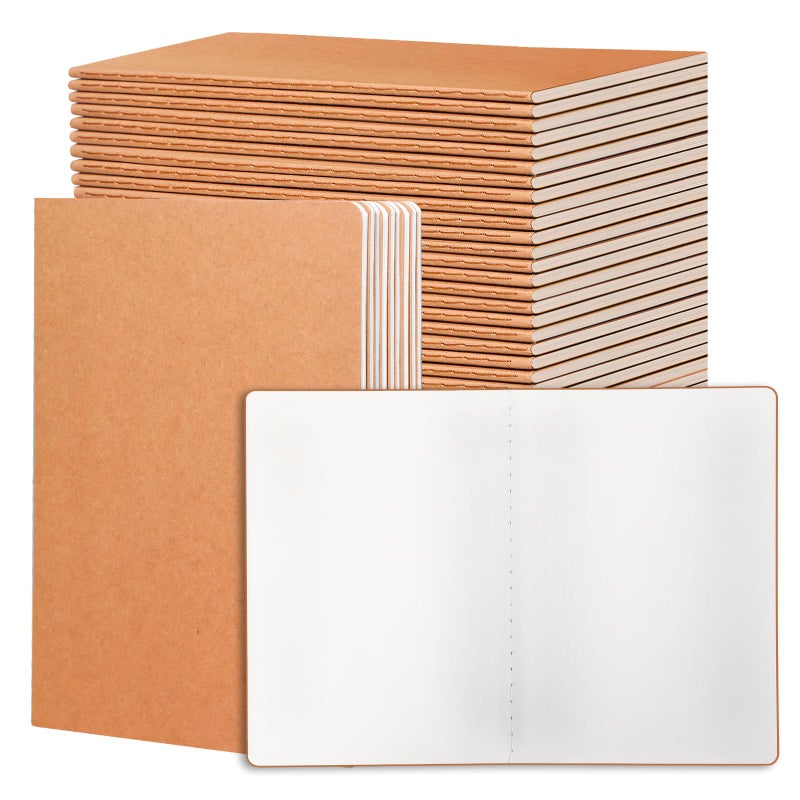 miikoul 24 Pack Blank Kraft Notebooks, 8.3"x5.5" A5 Small Journal Bulk Blank Notebooks 80 Gsm Unlined with 60 Pages A5 Subject Notebooks Traveler Journal Set for Adult Students Office School Supplies - Image 1