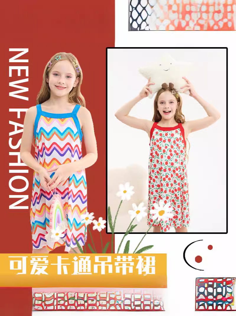 Children'S Sling Dress Girls' Summer Thin Nightdress Baby Princess Dress Cute Beach Dress - Image 2