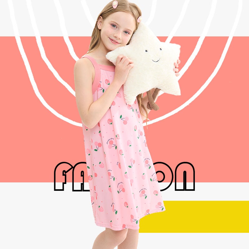 Children'S Sling Dress Girls' Summer Thin Nightdress Baby Princess Dress Cute Beach Dress - Image 1