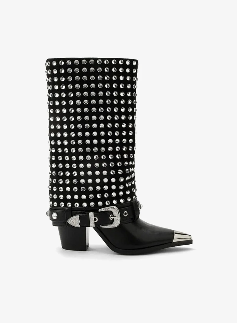 Celeste Womens Embellished Block Heel High Shaft Boots