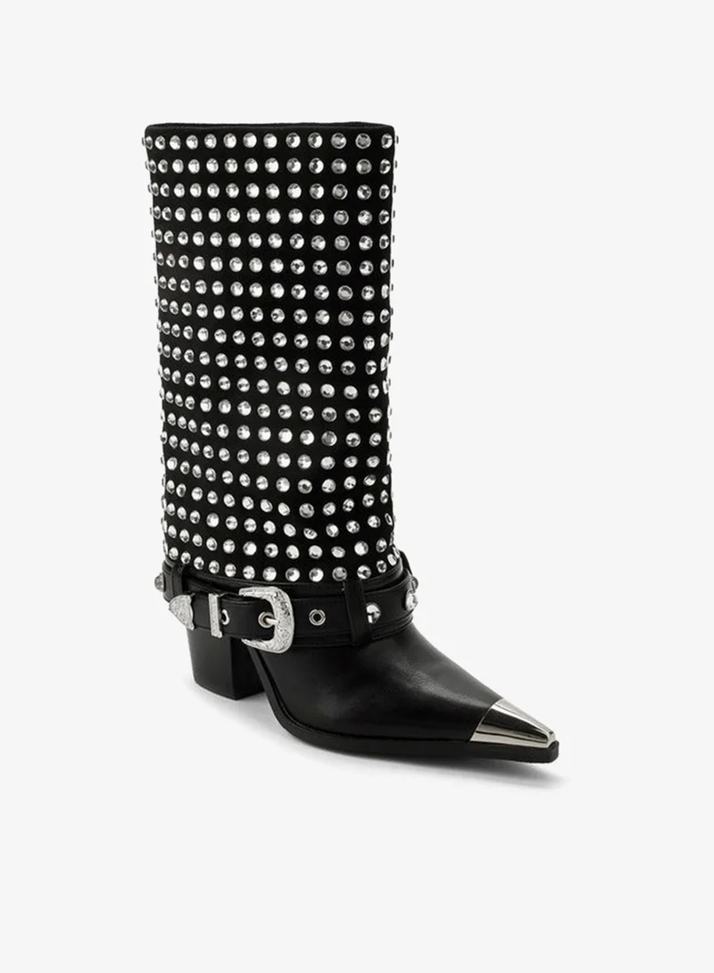 Celeste Womens Embellished Block Heel High Shaft Boots