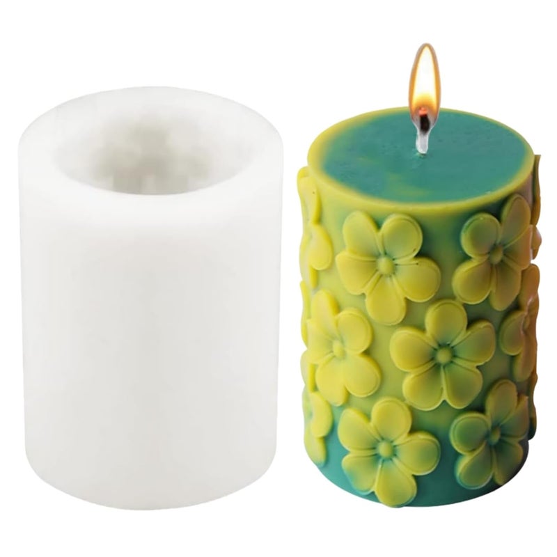 SOFTCREATO 3D Flower Pillar Silicone Candle Mould Flower Cylinder Scented Candle Molds for DIY Handmade Chocolate Mousse Dessert Soap Cake Aromatherapy Resin Art Craft Making Home Party Decoration