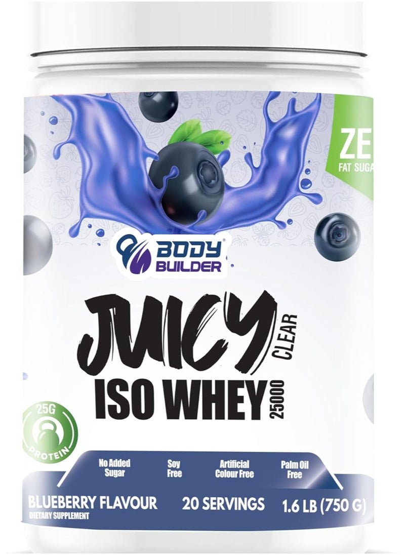 Body Builder Juicy Clear ISO Whey Protein ultra-pure clear whey protein isolate Blueberry 1.6 lb - 20 Servings  - Image 1