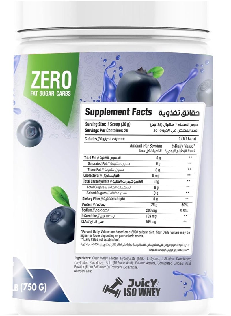 Body Builder Juicy Clear ISO Whey Protein ultra-pure clear whey protein isolate Blueberry 1.6 lb - 20 Servings  - Image 3