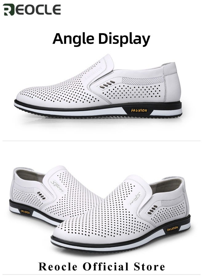 REOCLE Men's Loafers Formal Business Dress Shoe Comfy Slip-On Casual Walking Flats with Leather Upper & Hand Sewing Technology Walking Sneakers for Men  - Image 3