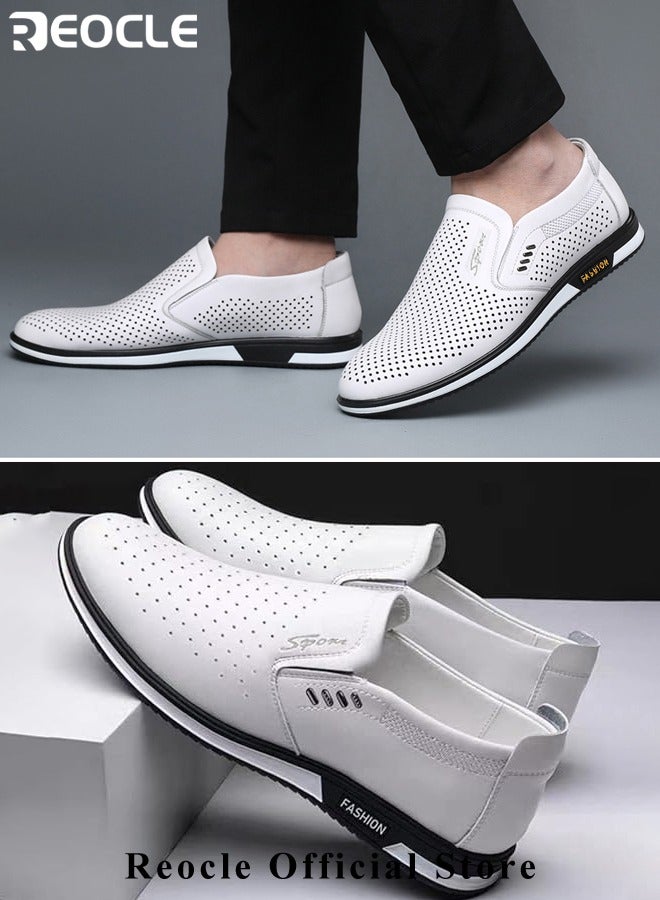 REOCLE Men's Loafers Formal Business Dress Shoe Comfy Slip-On Casual Walking Flats with Leather Upper & Hand Sewing Technology Walking Sneakers for Men  - Image 2