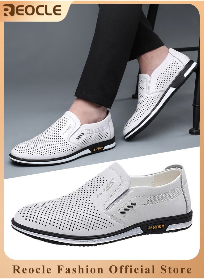 REOCLE Men's Loafers Formal Business Dress Shoe Comfy Slip-On Casual Walking Flats with Leather Upper & Hand Sewing Technology Walking Sneakers for Men  - Image 1