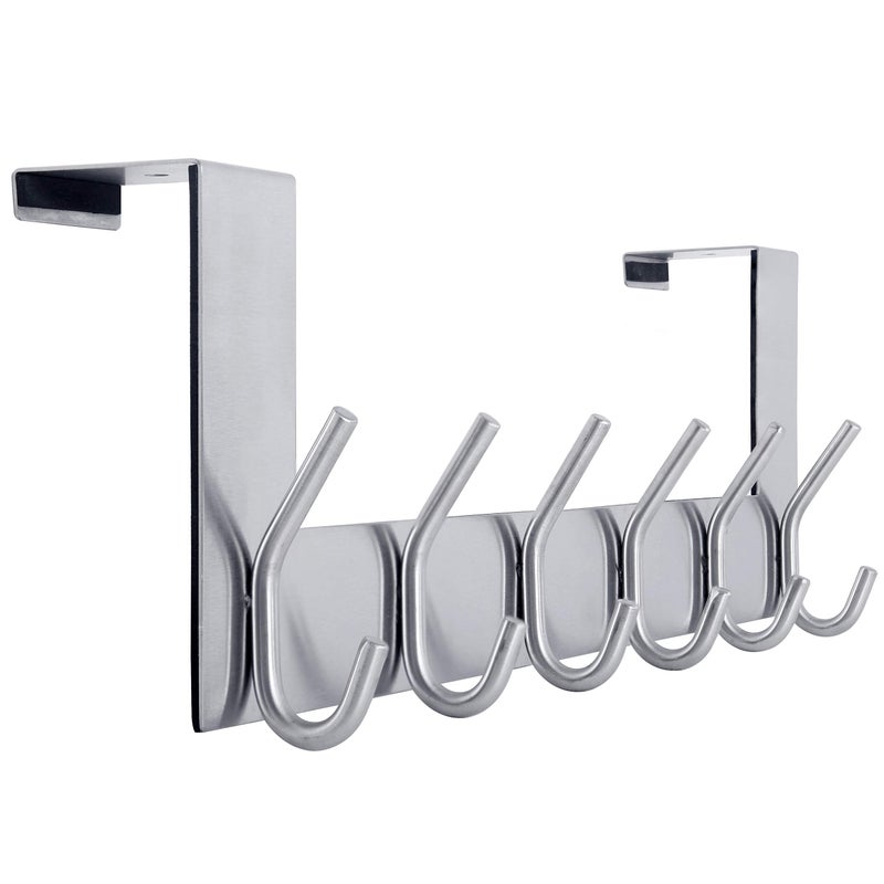 Webi Over The Door Hook Door Hanger:Over The Door Towel Rack With 6 Hooks For Hanging Coats Towel Hanger Door Coat Hanger Over Door Coat Rack For Towels Clothes Back Of Bathroom Silver - Image 1