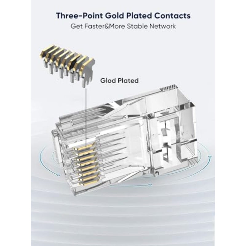 موصلات RJ45 التمريرية لكابلات Cat6/Cat5e Ethernet، وموصلات تجعيد غير محمية مطلية بالذهب، ومحاذاة صفراء عالية الدقة وقوة إدخال منخفضة - Image 3