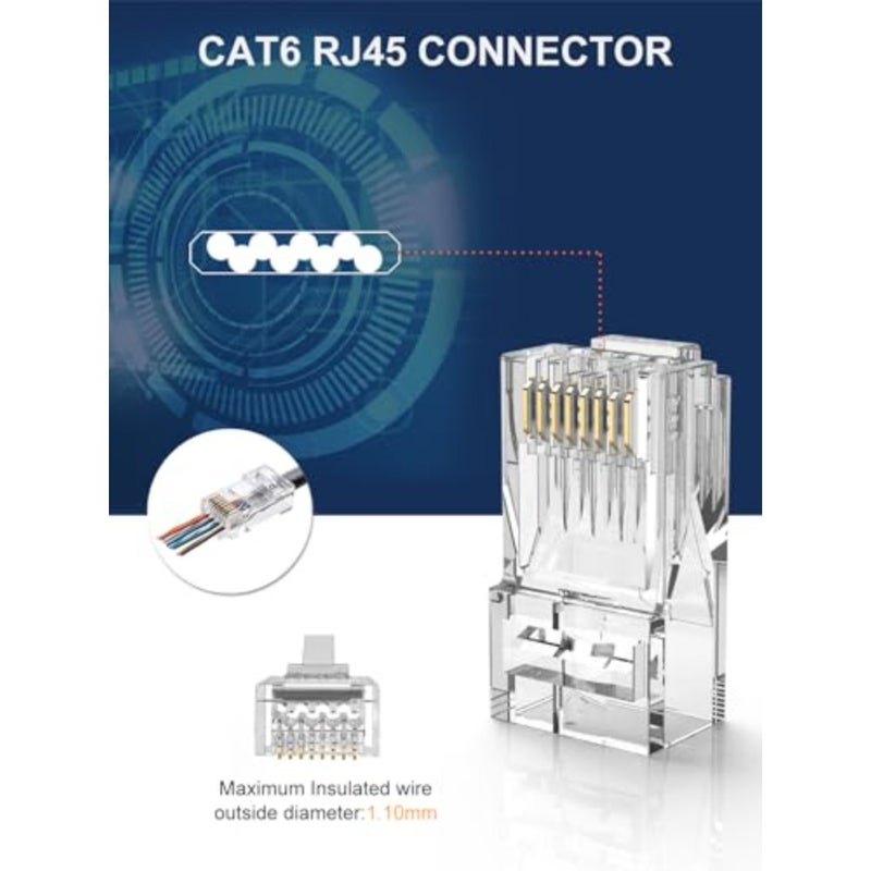 موصلات RJ45 التمريرية لكابلات Cat6/Cat5e Ethernet، وموصلات تجعيد غير محمية مطلية بالذهب، ومحاذاة صفراء عالية الدقة وقوة إدخال منخفضة - Image 4