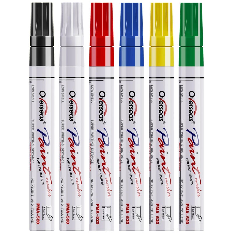 Overseas Paint Pens Paint Markers, 6 Colors Oil Based Permanent Markers, Medium Tip, Quick Dry and Waterproof Assorted Color Marker Pen for Metal, Wood, Plastic, Rock, Canvas, Glass, Rubber - Image 1