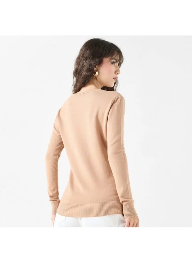2Xtremz 2Xtremz Solid V-Neck Cardigan with Long Sleeves and Button Closure