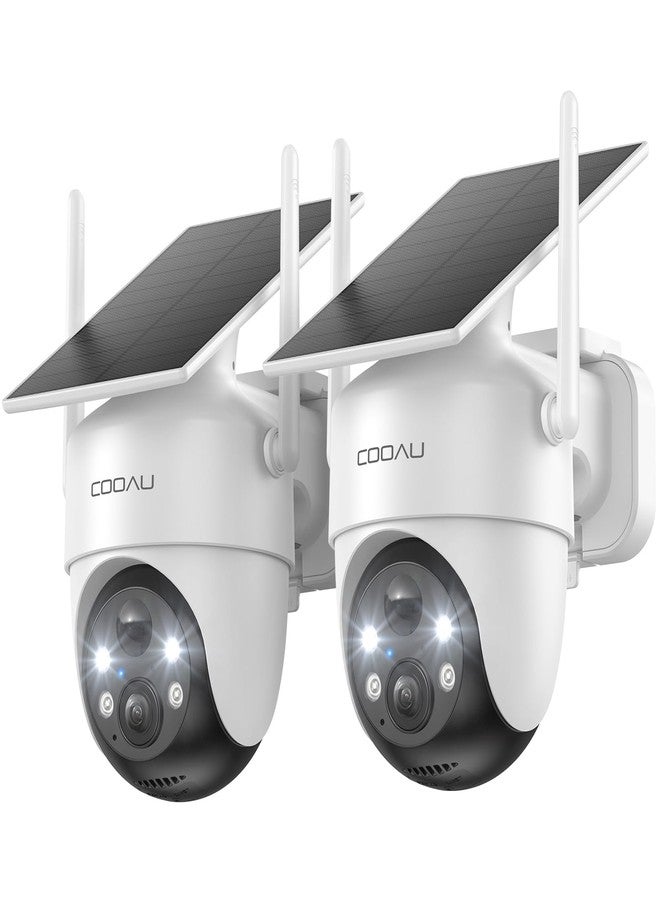 كواو كاميرات مراقبة تعمل بالطاقة الشمسية لاسلكية خارجية من COOAU - قابلة لإعادة الشحن في الإضاءة المنخفضة، سهلة التركيب، كاميرا بدقة 2K بزاوية 360 درجة لأمن المنزل، كاميرا مراقبة مزودة بتقنية الذكاء الاصطناعي للكشف الذكي، واي فاي 6 (أبيض - عبوة من قطعتين) - Image 1