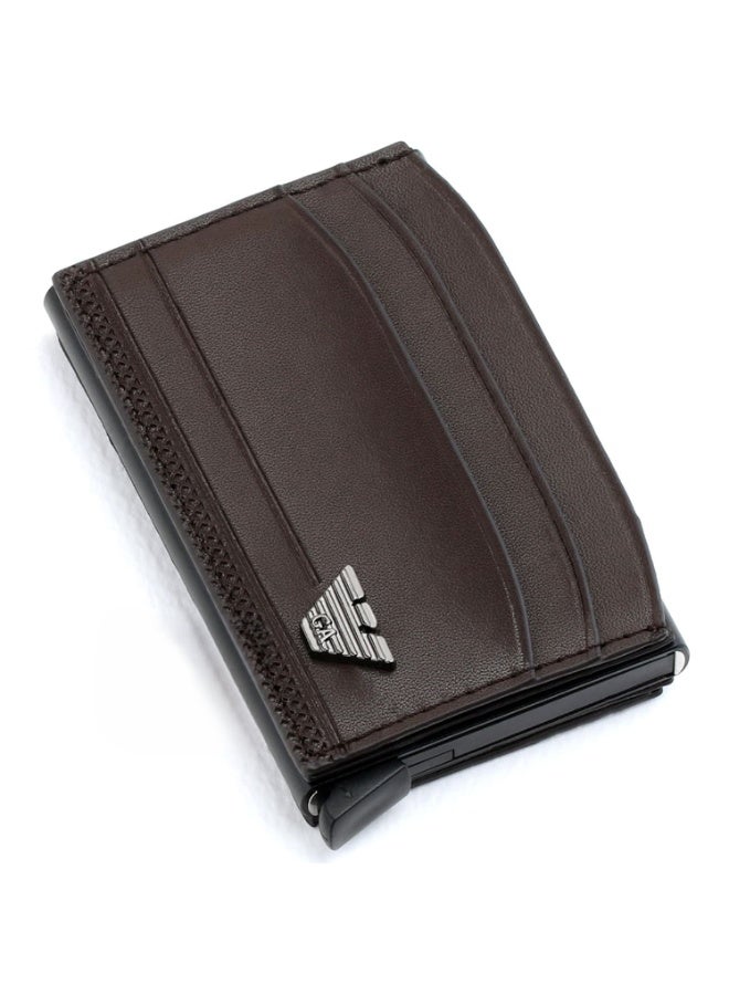 Giorgio Armani Brown Automatic Pop-Up Card Holder Wallet – Premium Luxury Compact Leather Wallet for Men - Image 1
