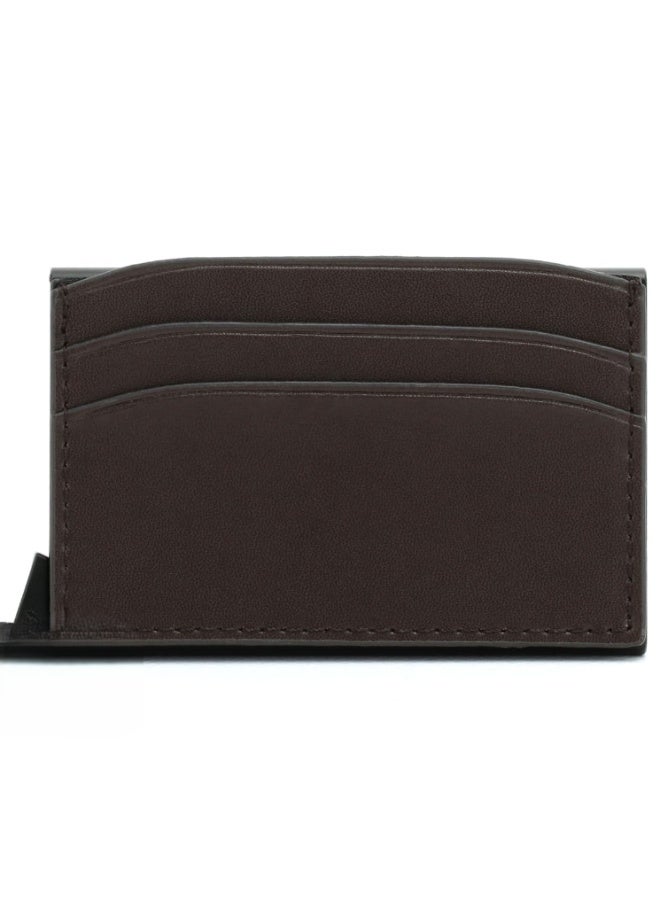 Giorgio Armani Brown Automatic Pop-Up Card Holder Wallet – Premium Luxury Compact Leather Wallet for Men - Image 3
