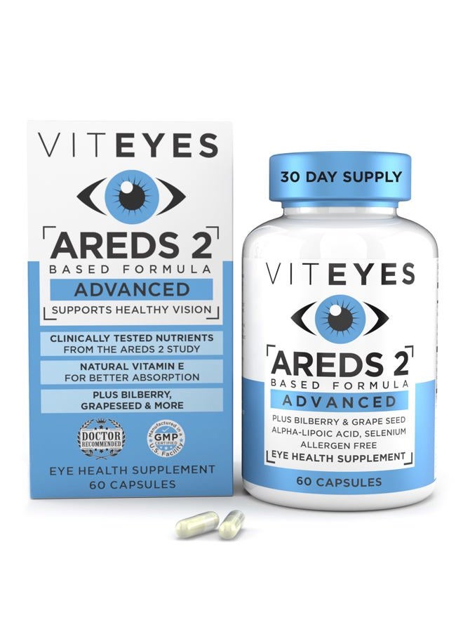 Viteyes AREDS 2 Advanced Macular Support with Bilberry, grapeseed, FLORAGLO Lutein, Selenium, Natural Vitamin E, Allergen Free, Eye Vitamins for Vision Protection, 60 Count - Image 1