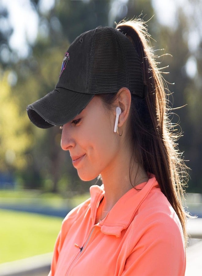 Speedy Pros Womens Ponytail Cap Rn Nurse Medicine Health Embroidery Cotton Messy Bun Distressed Trucker Hats Strap Closure Black Design Only - Image 2