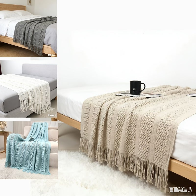 Turmeric Twist Tassel Sofa Blanket Minimalist Light Luxury Premium Solid Color Bed Cover Nap Blanket - Image 1