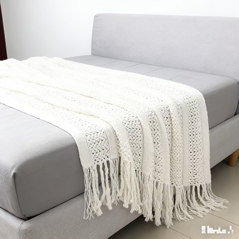 Turmeric Twist Tassel Sofa Blanket Minimalist Light Luxury Premium Solid Color Bed Cover Nap Blanket - Image 2