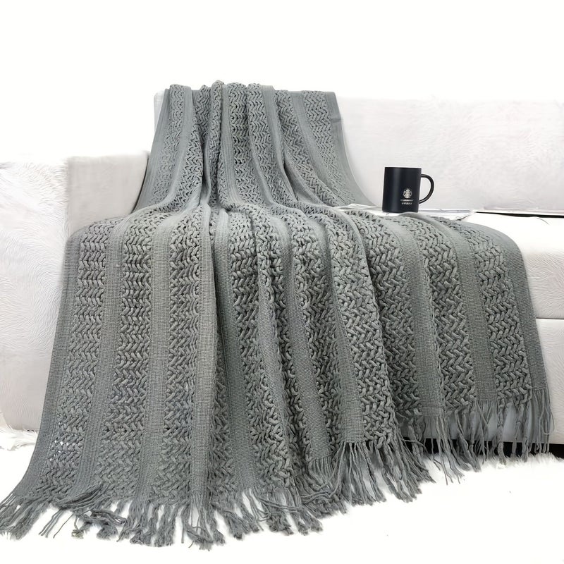 Turmeric Twist Tassel Sofa Blanket Minimalist Light Luxury Premium Solid Color Bed Cover Nap Blanket - Image 4