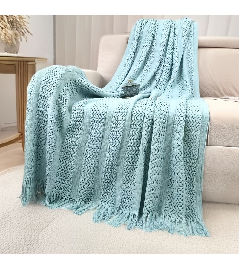 Turmeric Twist Tassel Sofa Blanket Minimalist Light Luxury Premium Solid Color Bed Cover Nap Blanket - Image 5
