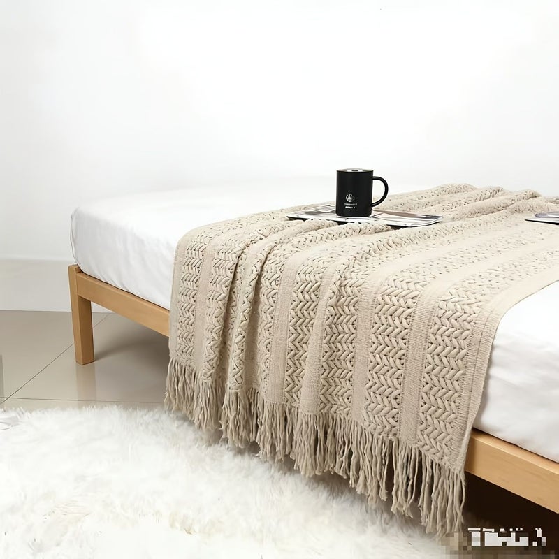Turmeric Twist Tassel Sofa Blanket Minimalist Light Luxury Premium Solid Color Bed Cover Nap Blanket - Image 3