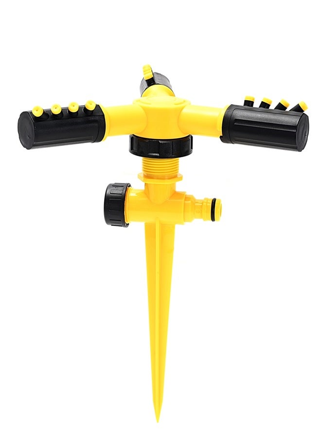 LAWAZIM Garden Spike Sprinkler - Yellow - 3 Arm Adjustable Rotary Lawn Sprinkler, Automatic 360° Rotating Water Sprayer with 12 Nozzles and Spike Base - for Garden & Lawn Irrigation, Watering Plants - Image 1