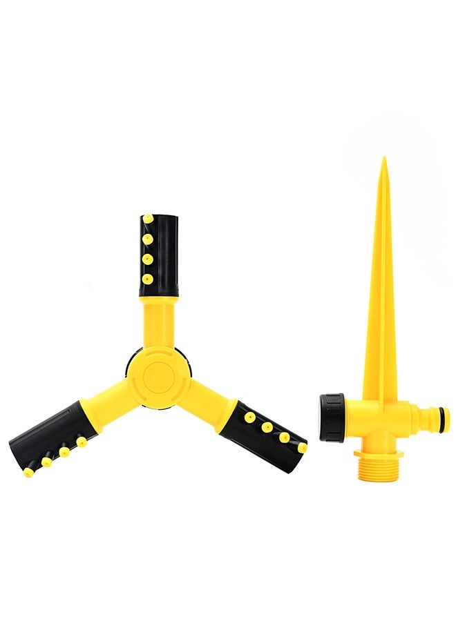 LAWAZIM Garden Spike Sprinkler - Yellow - 3 Arm Adjustable Rotary Lawn Sprinkler, Automatic 360° Rotating Water Sprayer with 12 Nozzles and Spike Base - for Garden & Lawn Irrigation, Watering Plants - Image 4