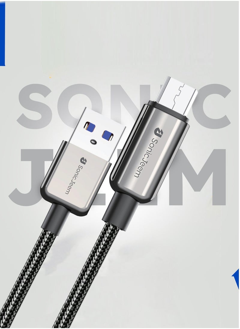 Sonic JEEM USB-MICRO Charging Cable, 120W, 1 meter long, black - Designed for Android-iPhone-iPad-iPod (SJ103A)