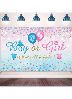 Just Quality Gender Reveal Party supplies Gender Reveal Background Boy Or Girl Backdrop Blue Gender Party Reveal Banner What Will Baby Be Banner Baby Shower Photography Photo Booth 180cmx110cm  - Image 1