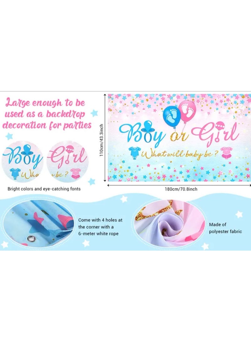 Just Quality Gender Reveal Party supplies Gender Reveal Background Boy Or Girl Backdrop Blue Gender Party Reveal Banner What Will Baby Be Banner Baby Shower Photography Photo Booth 180cmx110cm - Image 2