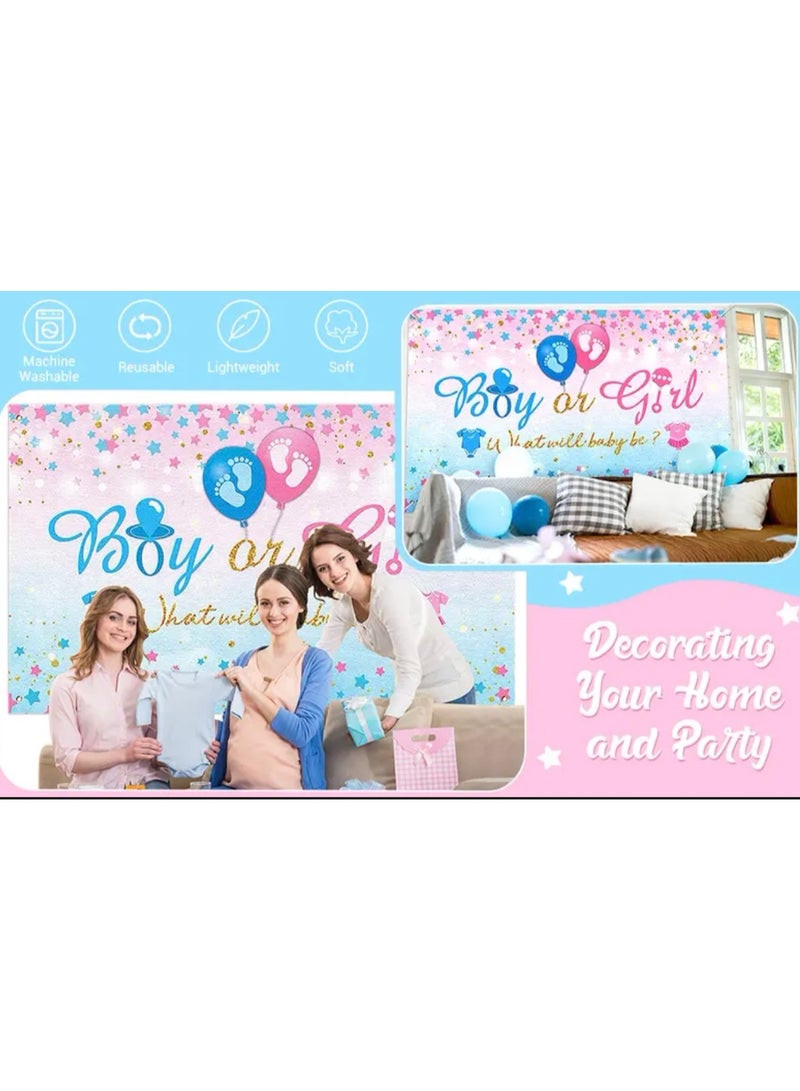 Just Quality Gender Reveal Party supplies Gender Reveal Background Boy Or Girl Backdrop Blue Gender Party Reveal Banner What Will Baby Be Banner Baby Shower Photography Photo Booth 180cmx110cm - Image 3