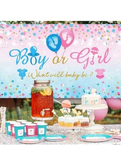 Just Quality Gender Reveal Party supplies Gender Reveal Background Boy Or Girl Backdrop Blue Gender Party Reveal Banner What Will Baby Be Banner Baby Shower Photography Photo Booth 180cmx110cm  - Image 4