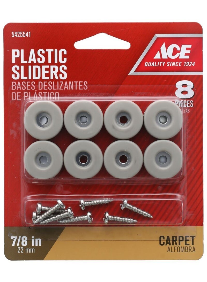 Ace 8-Piece Screw-On Plastic Sliders Off-White 22mm