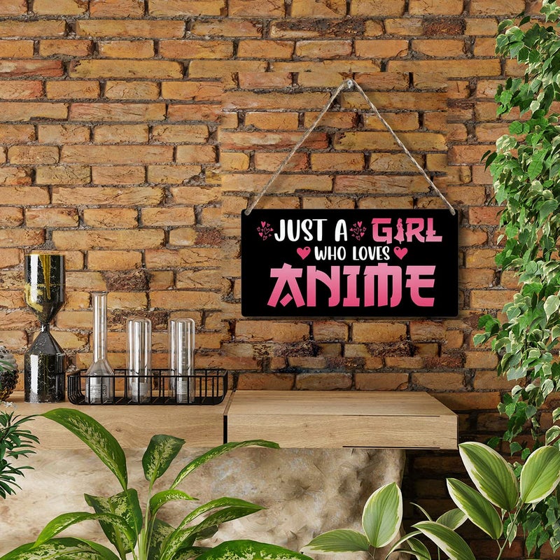 YCYD Funny Just a Girl Who Loves Anime Wood Sign Rustic Anime Lovers Wooden Hanging Plaque for Home Living Room Girl Bedroom Wall Art Decoration 6 x 12 Inches Present - Image 2