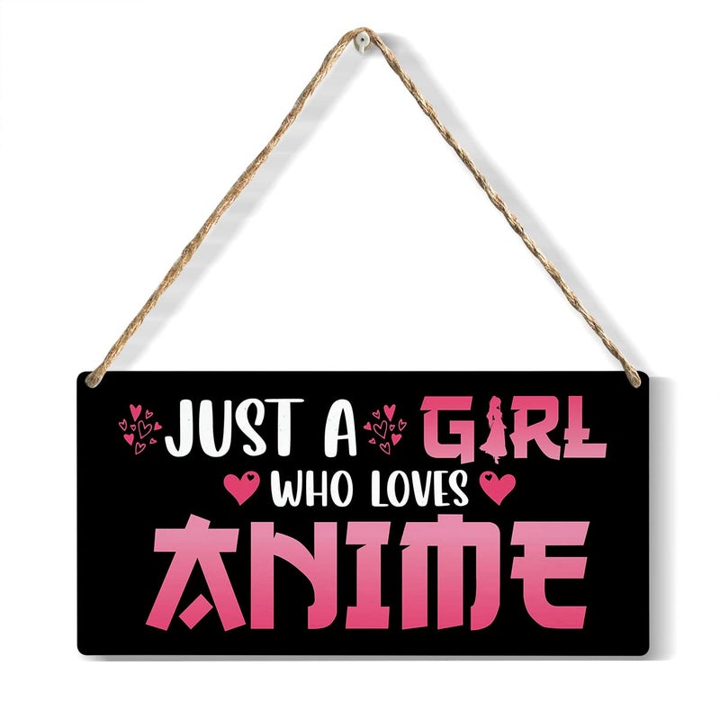YCYD Funny Just a Girl Who Loves Anime Wood Sign Rustic Anime Lovers Wooden Hanging Plaque for Home Living Room Girl Bedroom Wall Art Decoration 6 x 12 Inches Present - Image 1