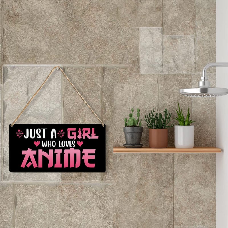 YCYD Funny Just a Girl Who Loves Anime Wood Sign Rustic Anime Lovers Wooden Hanging Plaque for Home Living Room Girl Bedroom Wall Art Decoration 6 x 12 Inches Present - Image 5