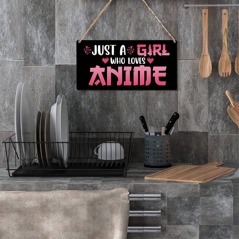 YCYD Funny Just a Girl Who Loves Anime Wood Sign Rustic Anime Lovers Wooden Hanging Plaque for Home Living Room Girl Bedroom Wall Art Decoration 6 x 12 Inches Present - Image 4