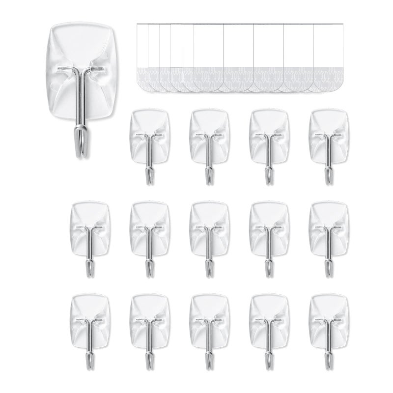 MOVELYST 15 Small Hooks30 Removable Strips Clear Wire Hanger Hooks DamageFree Utility Hooks Heavy Duty with Adhesive Strips No Tools Wall Hook for Hanging Value Pack