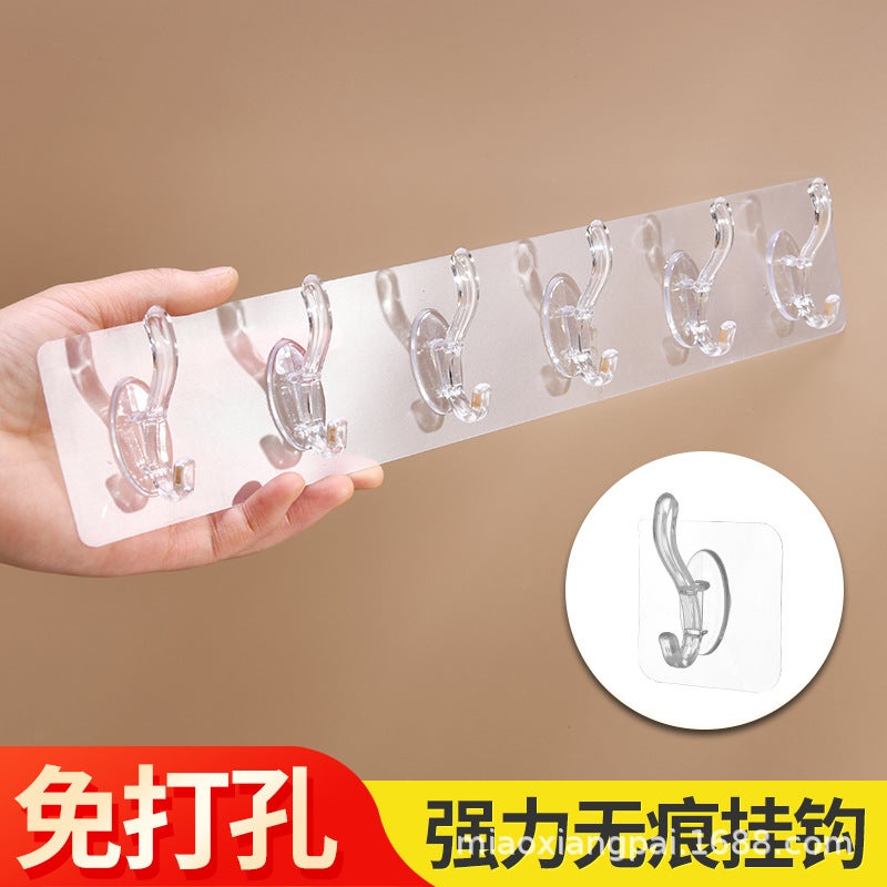 Row Of Adhesive Hooks For Coats And Hats, Transparent Adhesive Hooks For Bedroom And Bathroom Doors, Adhesive 356 Row Hooks, No-Drill Coat Hooks - Image 3