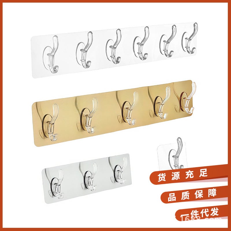 Row Of Adhesive Hooks For Coats And Hats, Transparent Adhesive Hooks For Bedroom And Bathroom Doors, Adhesive 356 Row Hooks, No-Drill Coat Hooks - Image 2