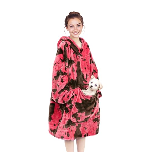 cow print Pink Blanket Hoodie for Women & Teen Girls - Adult Wearable Hooded Blanket Sweatshirt with Giant Pocket, Cozy Fleece Plush Gifts for Women Girls Birthday - Image 1