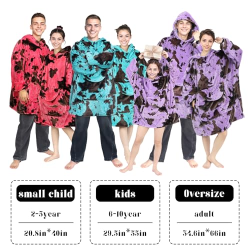 cow print Pink Blanket Hoodie for Women & Teen Girls - Adult Wearable Hooded Blanket Sweatshirt with Giant Pocket, Cozy Fleece Plush Gifts for Women Girls Birthday - Image 3