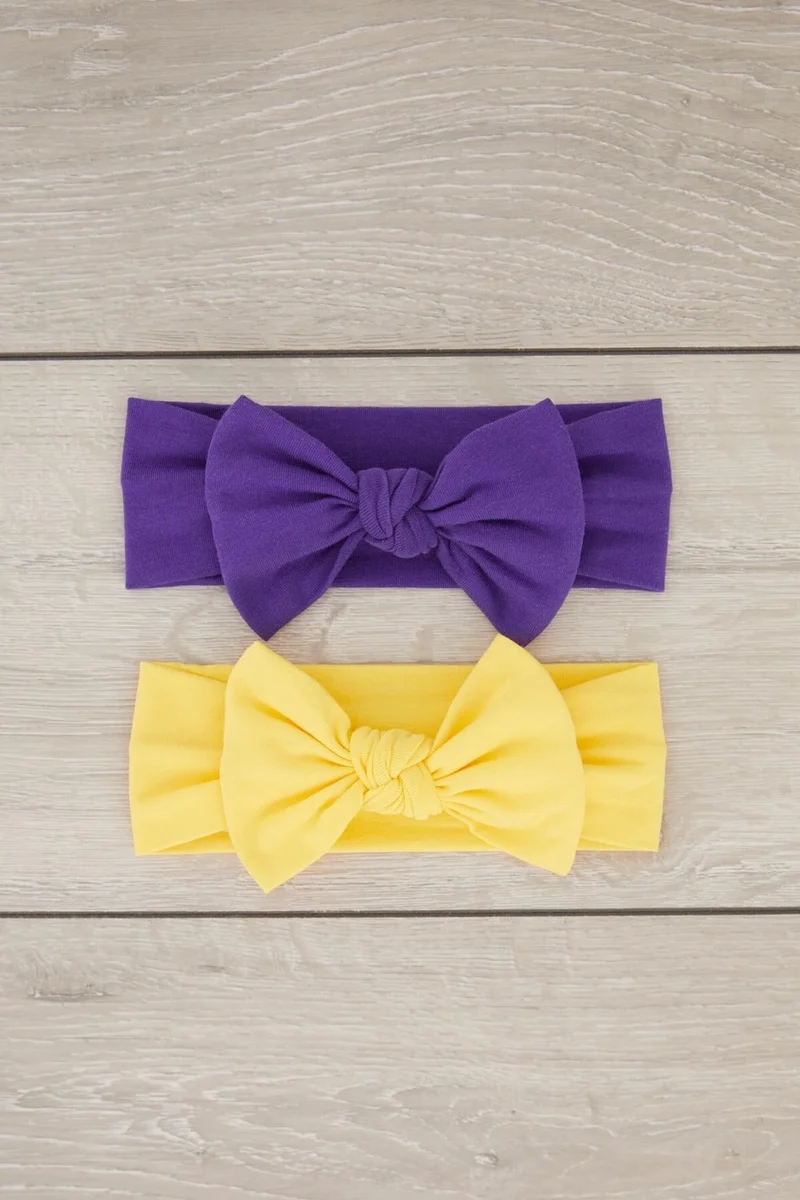 بيبيجيز Handmade Soft Bow Tie Natural Cotton Combed Cotton 2-Pack Baby Kids Girls Bandana Purple Yellow