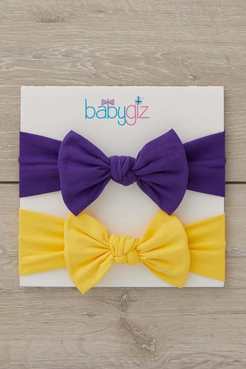 بيبيجيز Handmade Soft Bow Tie Natural Cotton Combed Cotton 2-Pack Baby Kids Girls Bandana Purple Yellow