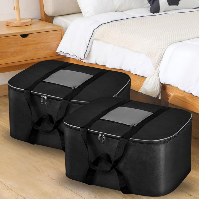 ACORMEK Large Clothes Storage Bag Underbed Storage Bag Moisture Proof Cloth Organiser Nylon Big Underbed Storage Bag with Zippered Closure and Handle(54x46x28cm) (Grey Black, (Pack Of 2) - Image 3