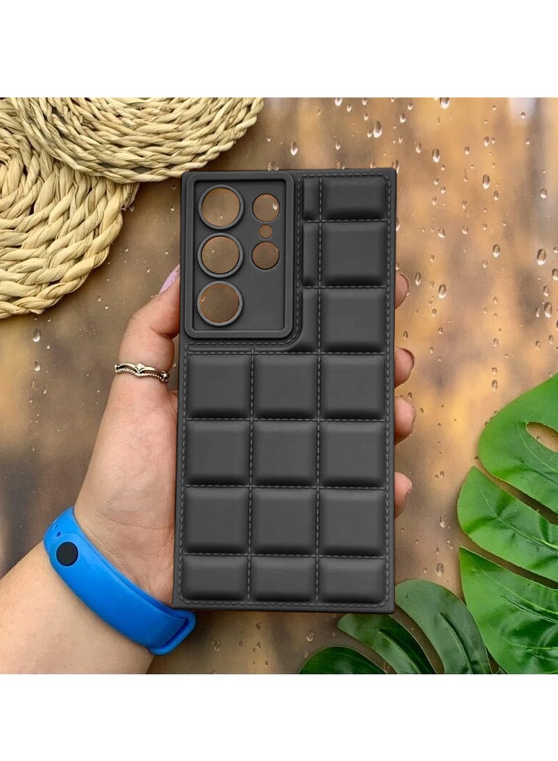 Wtech Samsung Galaxy S24 Ultra 2024 Premium Soft Liquid Silicone Puff Surface Case Cover - Black - Image 2