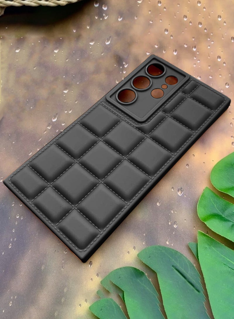 Wtech Samsung Galaxy S24 Ultra 2024 Premium Soft Liquid Silicone Puff Surface Case Cover - Black - Image 3